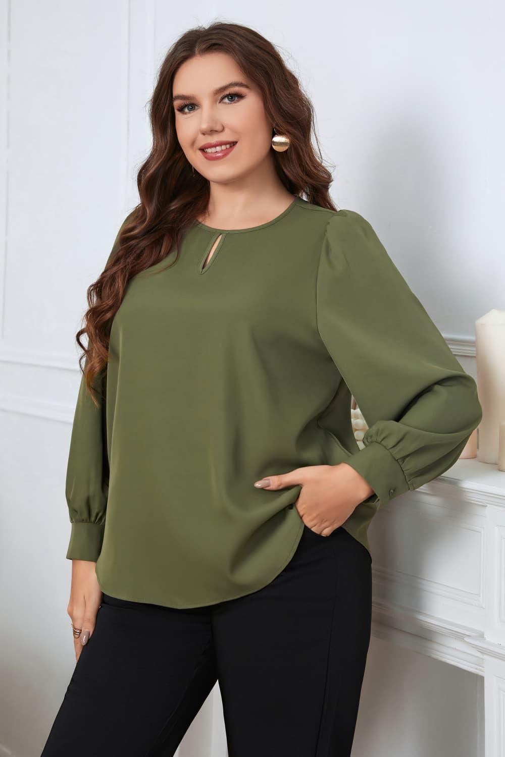 Melo Apparel Plus Size Round Neck Long Sleeve Blouse - Lucianne Boutique