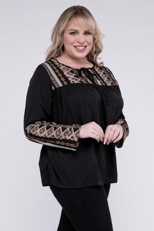 Tie Neck Patchwork Blouse - Lucianne Boutique