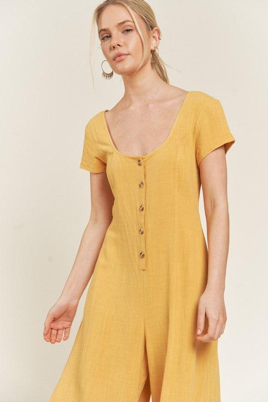 LINEN BUTTON DOWN JUMPSUIT - Lucianne Boutique