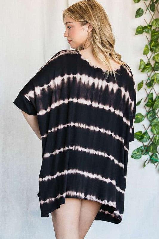 STRIPED TIE DYE ROUND NECK TUNIC - Lucianne Boutique