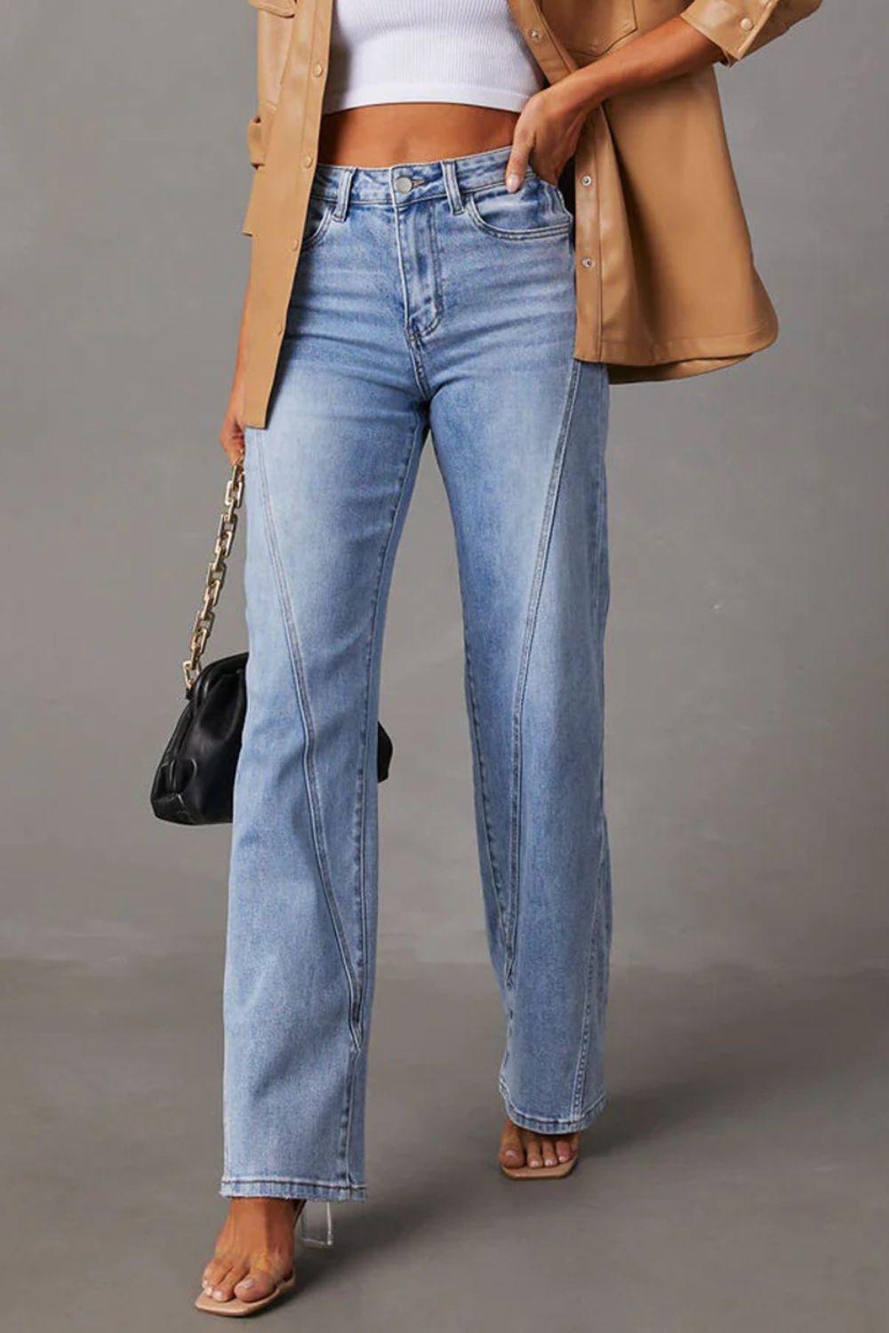 High Waist Straight Jeans with Pockets - Lucianne Boutique
