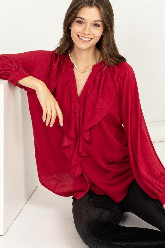 TRY TO KEEP UP LONG SLEEVE RUFFLED BLOUSE - Lucianne Boutique