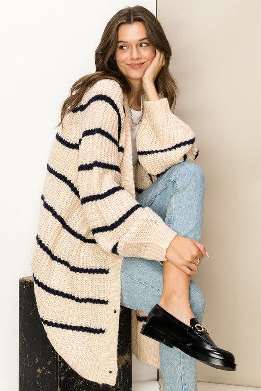 Made for Style Oversized Striped Sweater Cardigan - Lucianne Boutique