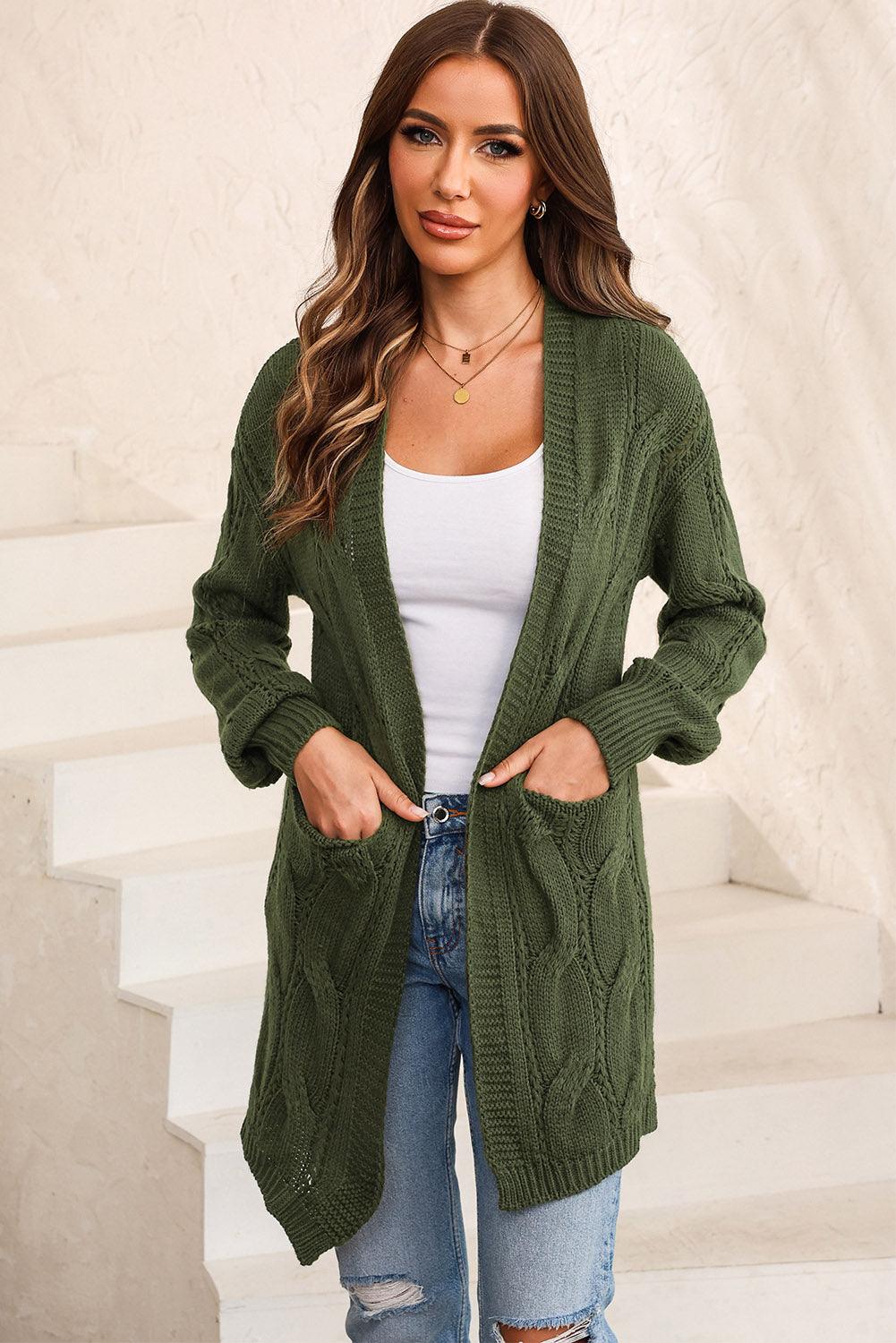 Cable-Knit Dropped Shoulder Cardigan - Lucianne Boutique