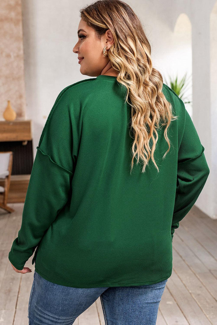 Plus Size Exposed Seam Slit Sweatshirt - Lucianne Boutique