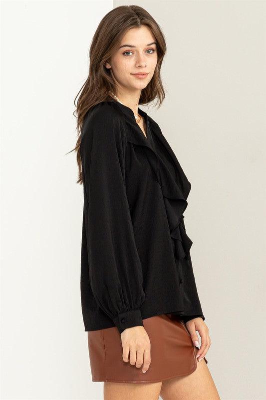 TRY TO KEEP UP LONG SLEEVE RUFFLED BLOUSE - Lucianne Boutique