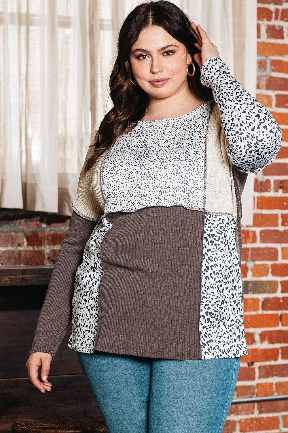 Plus Size Leopard Round Neck Sweatshirt - Lucianne Boutique