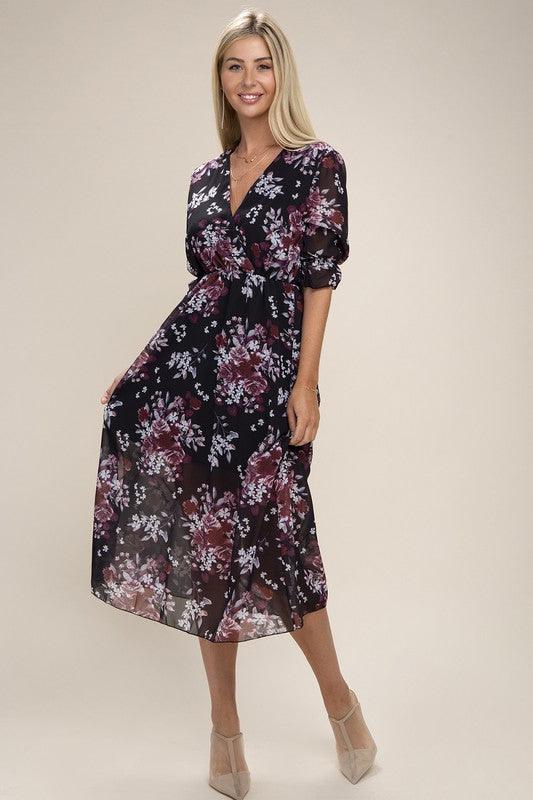 Floral Print V Neck Maxi Dress - Lucianne Boutique