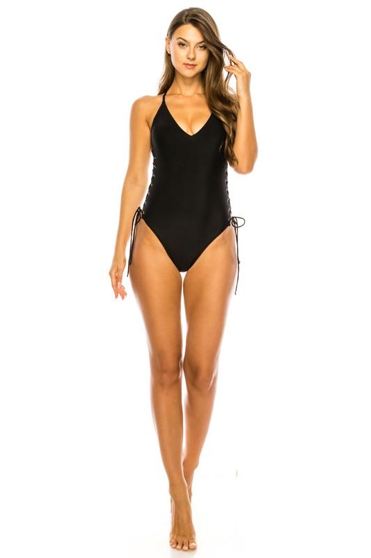 Classic baywatch style one piece with crossed back - Lucianne Boutique