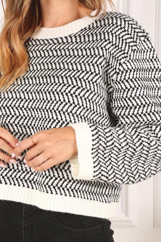Herringbone Pattern Crew Neck Sweater - Lucianne Boutique