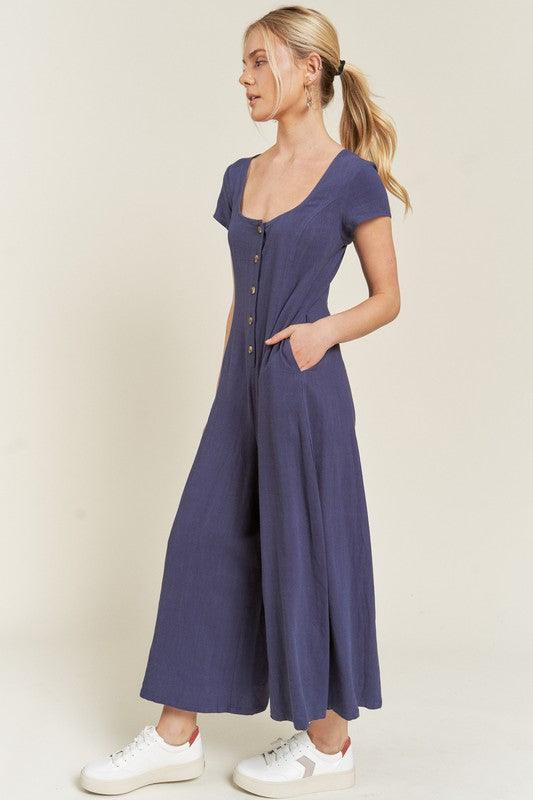 LINEN BUTTON DOWN JUMPSUIT - Lucianne Boutique