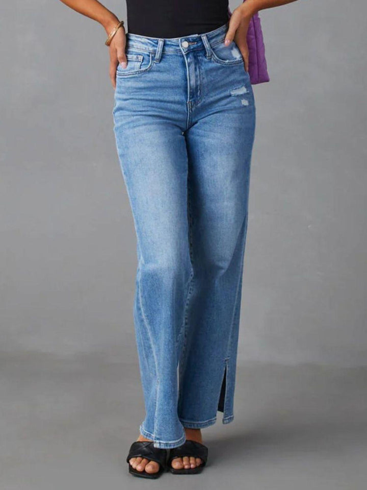 Slit Buttoned Jeans with Pockets - Lucianne Boutique