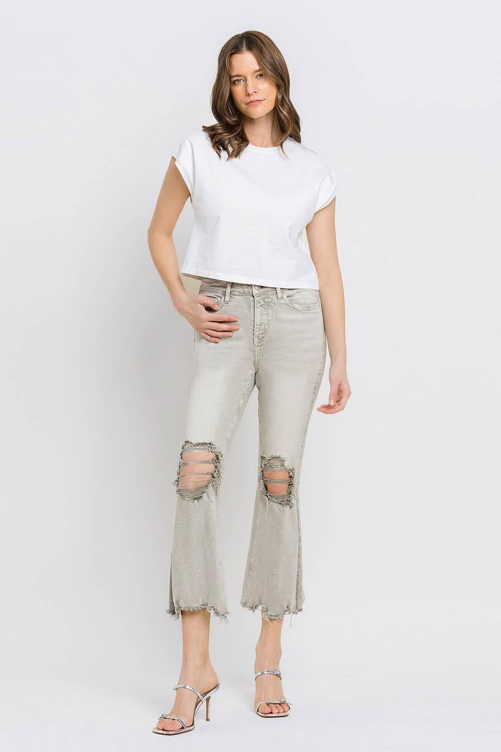 Lovervet Distressed Raw Hem Cropped Flare Jeans - Lucianne Boutique
