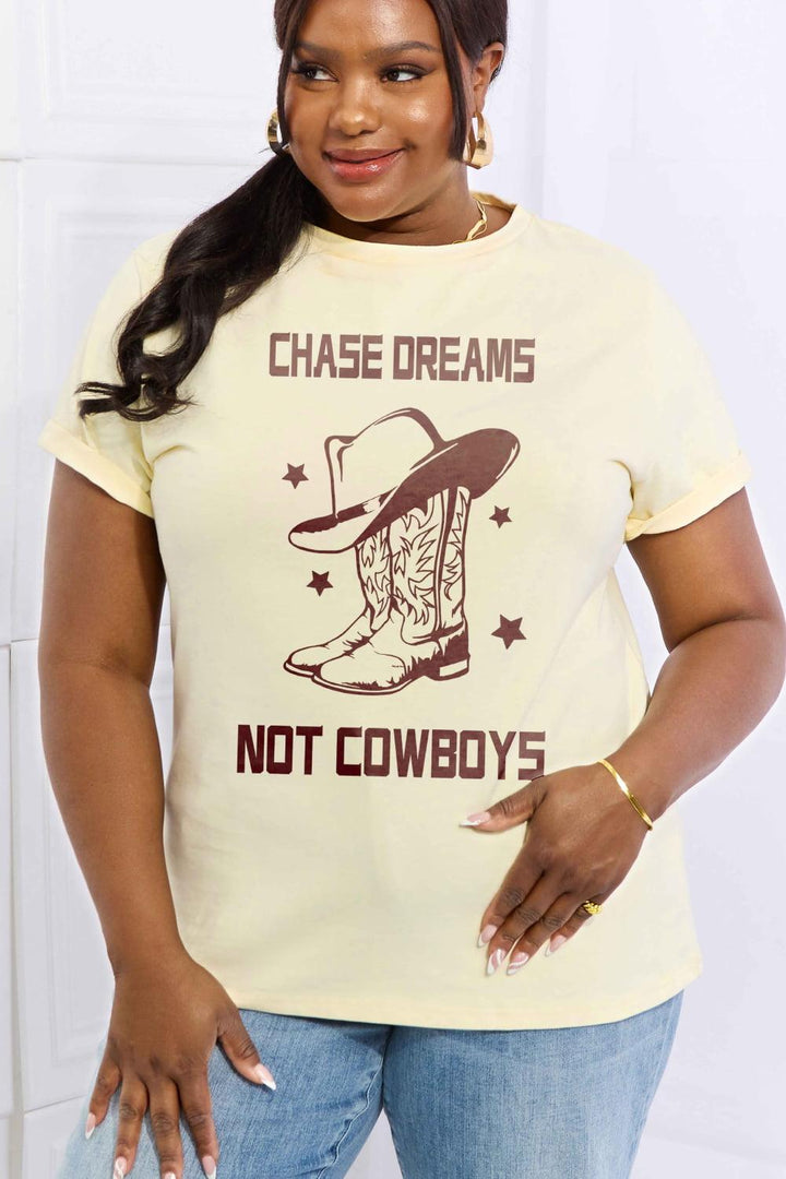 Simply Love Simply Love Full Size CHASE DREAMS NOT COWBOYS Graphic Cotton Tee - Lucianne Boutique