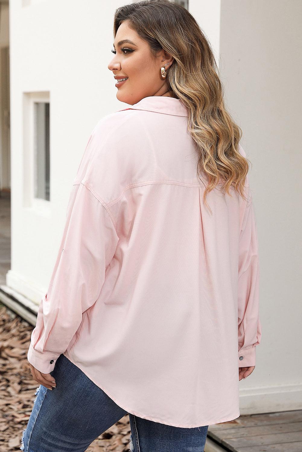 Plus Size Collared Neck Button Front Long Sleeve Shirt - Lucianne Boutique