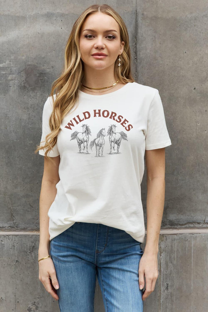 Simply Love WILD HORSES Graphic Cotton T-Shirt - Lucianne Boutique