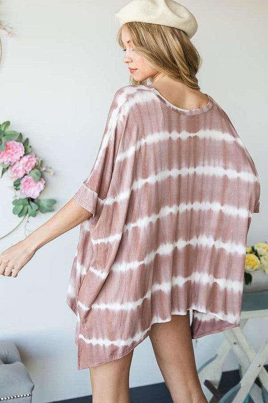 STRIPED TIE DYE ROUND NECK TUNIC - Lucianne Boutique