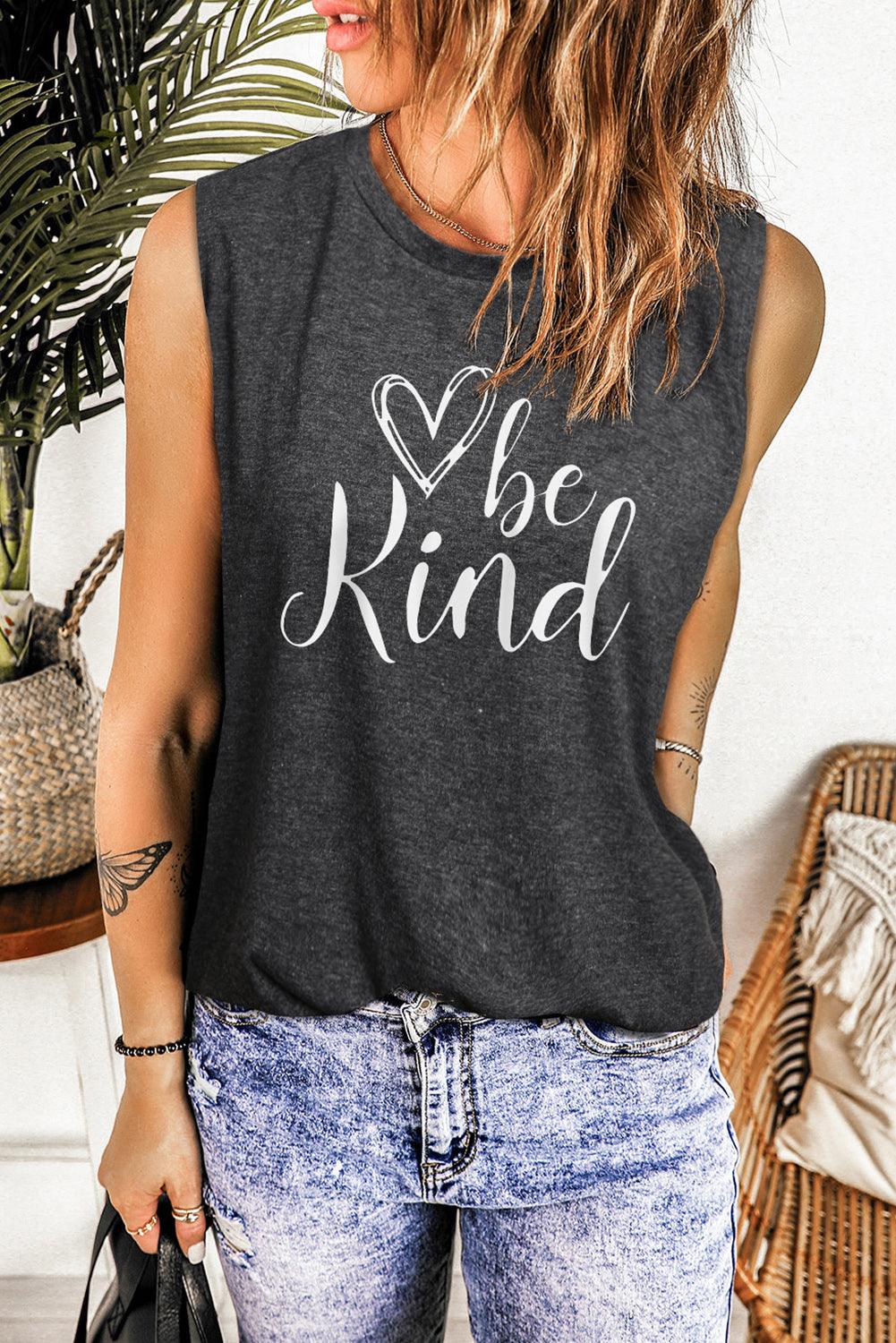 BE KIND Graphic Round Neck Tank - Lucianne Boutique