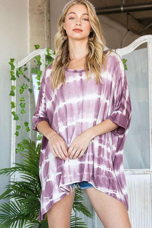 STRIPED TIE DYE ROUND NECK TUNIC - Lucianne Boutique