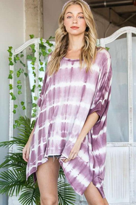 STRIPED TIE DYE ROUND NECK TUNIC - Lucianne Boutique