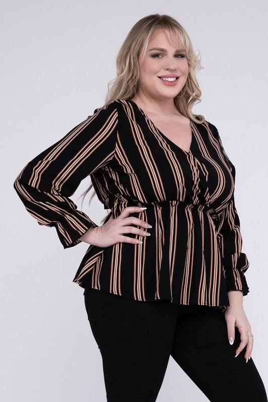 Striped Top With Ruffled Hem - Lucianne Boutique