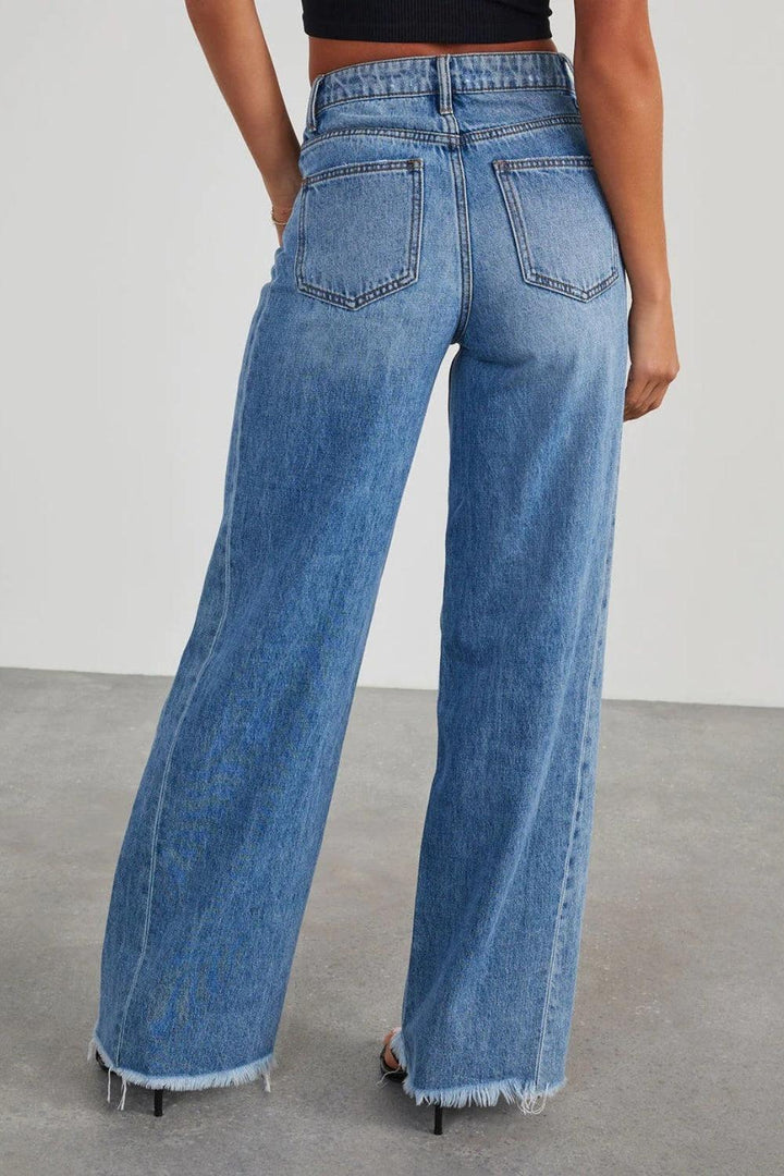 Raw Hem Wide Leg Jeans with Pockets - Lucianne Boutique