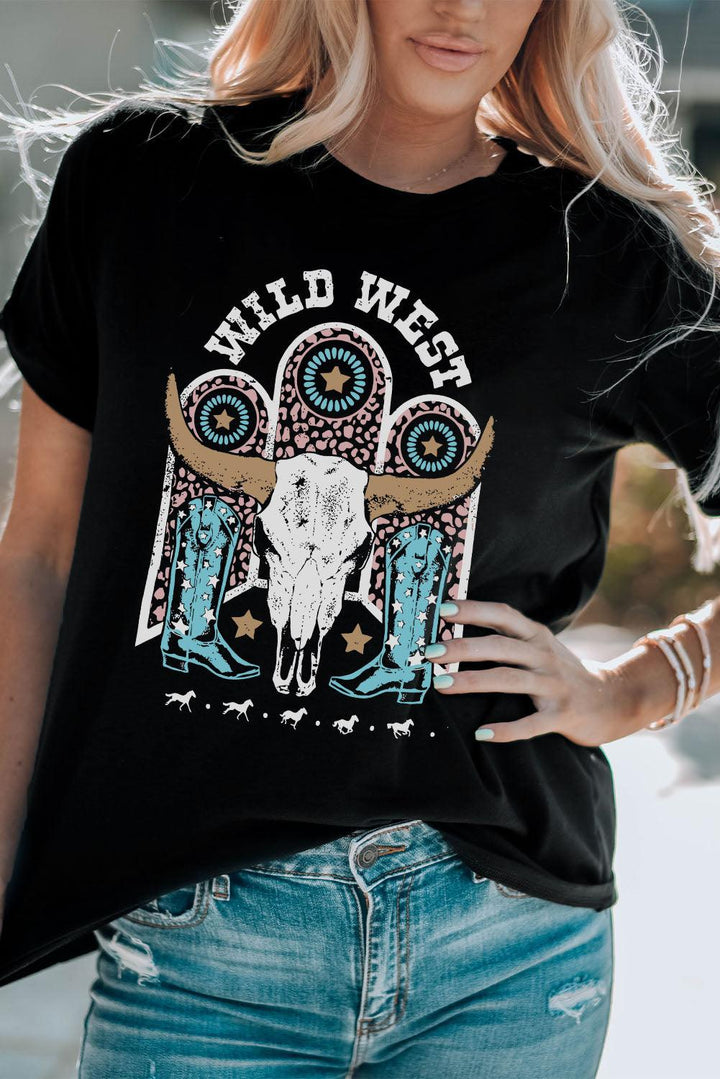 WILD WEST Graphic Short Sleeve Tee Shirt - Lucianne Boutique