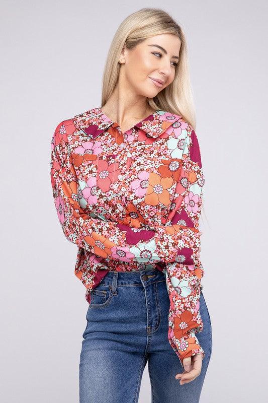 Floral Printed Long Sleeve Shirt - Lucianne Boutique