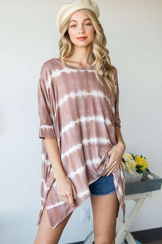 STRIPED TIE DYE ROUND NECK TUNIC - Lucianne Boutique