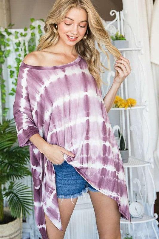 STRIPED TIE DYE ROUND NECK TUNIC - Lucianne Boutique