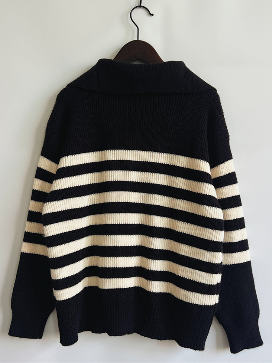 Striped Half Zip Collared Sweater