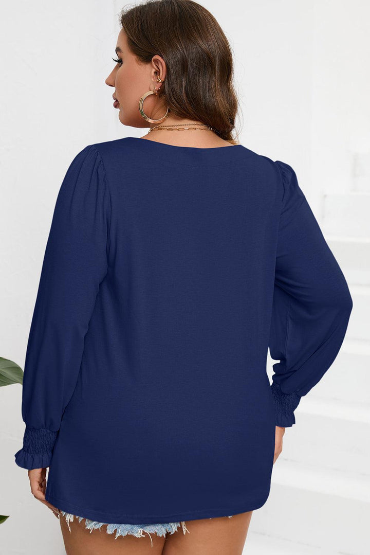 Plus Size Square Neck Lantern Sleeve T-Shirt - Lucianne Boutique