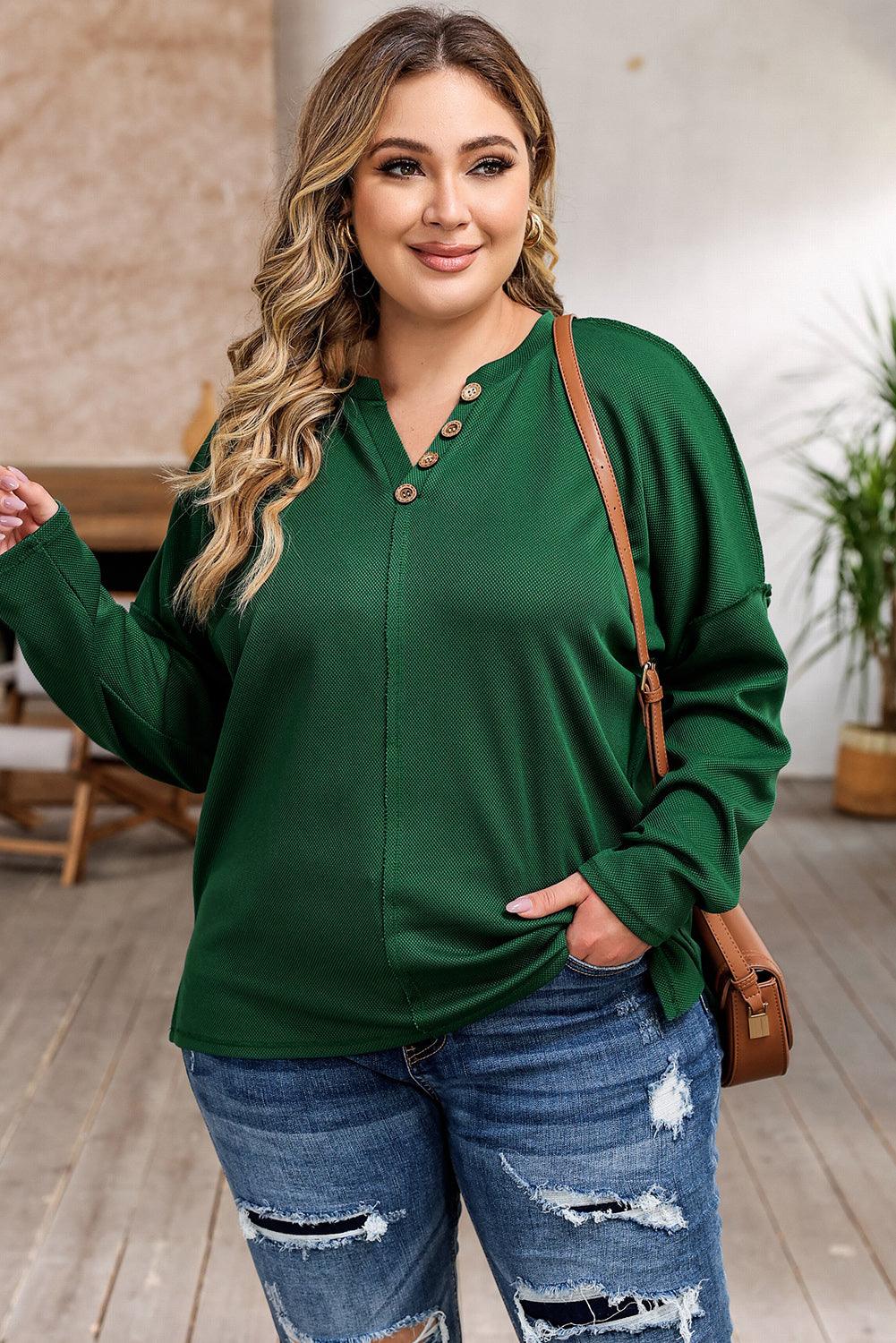 Plus Size Exposed Seam Slit Sweatshirt - Lucianne Boutique