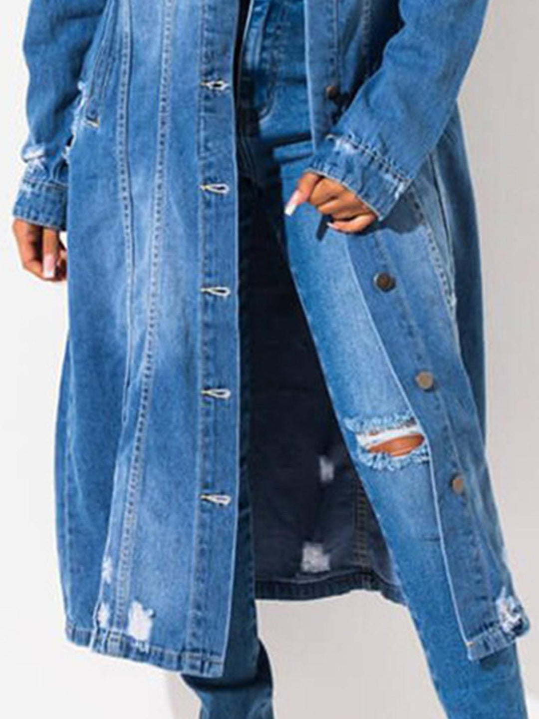 Long Sleeve Raw Hem Denim Jacket - Lucianne Boutique