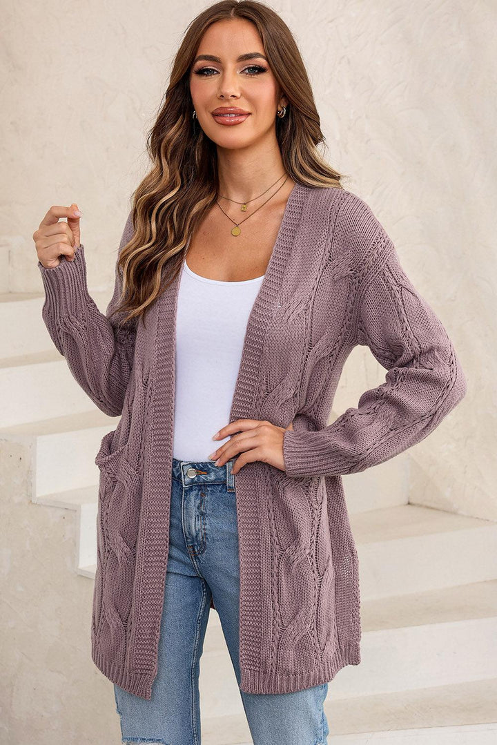 Cable-Knit Dropped Shoulder Cardigan - Lucianne Boutique