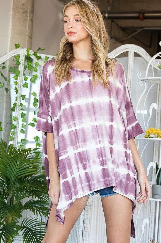 STRIPED TIE DYE ROUND NECK TUNIC - Lucianne Boutique