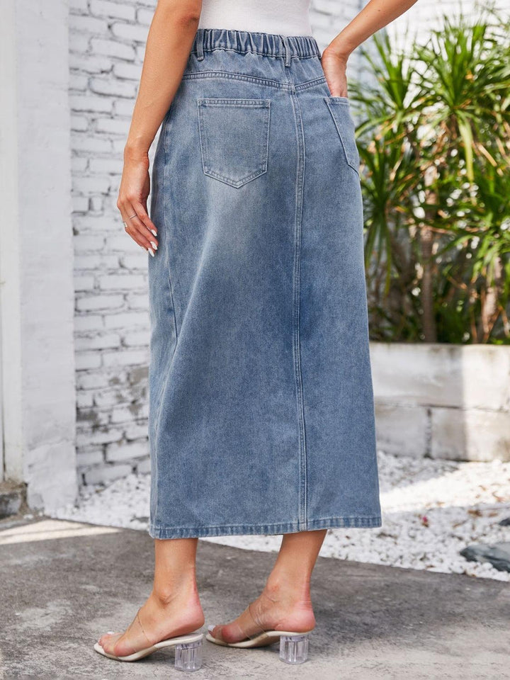 Slit Midi Denim Skirt with Pockets - Lucianne Boutique