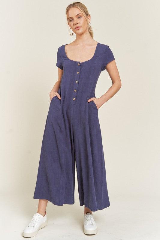 LINEN BUTTON DOWN JUMPSUIT - Lucianne Boutique