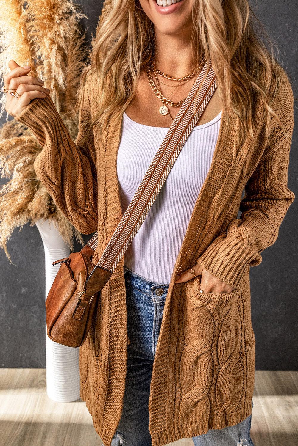 Cable-Knit Dropped Shoulder Cardigan - Lucianne Boutique