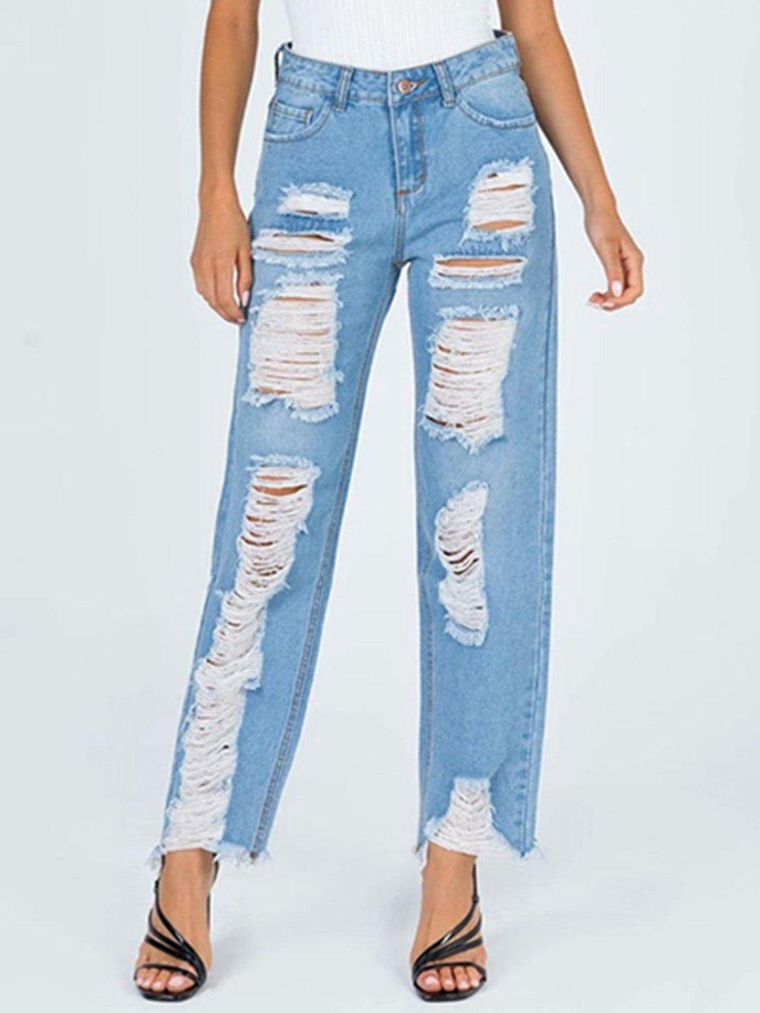 Raw Hem Distressed Straight Jeans - Lucianne Boutique