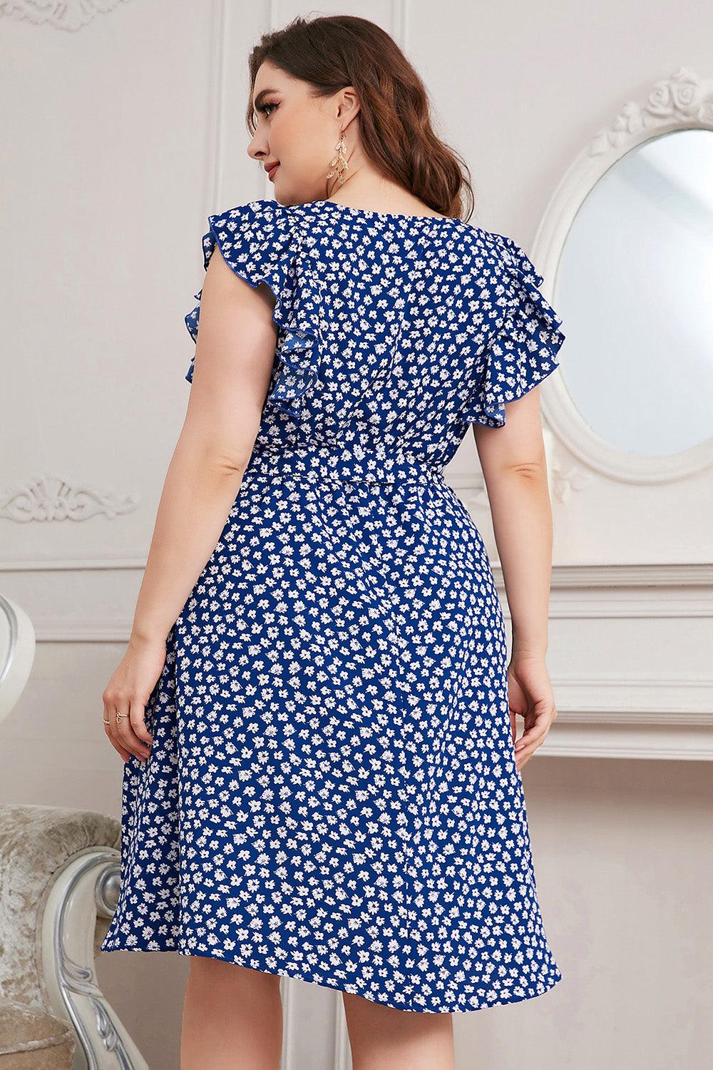 Plus Size Round Neck Tie Waist Dress - Lucianne Boutique