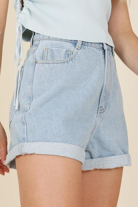 roll up denim shorts - Lucianne Boutique