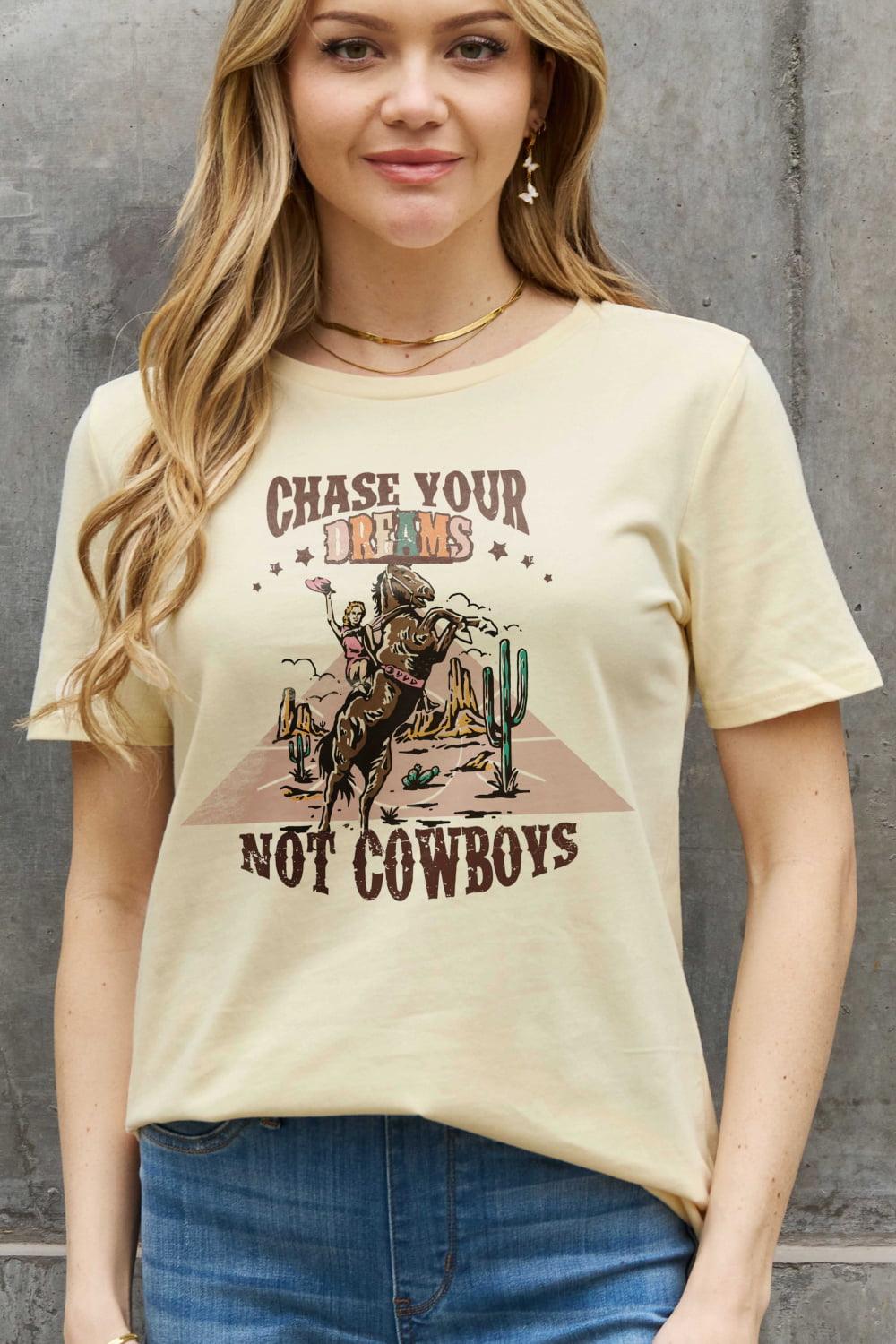 Simply Love Full Size CHASE YOUR DREAMS NOT COWBOYS Graphic Cotton Tee - Lucianne Boutique