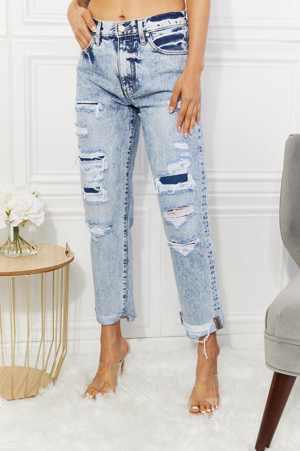 Kancan Kendra High Rise Distressed Straight Jeans - Lucianne Boutique