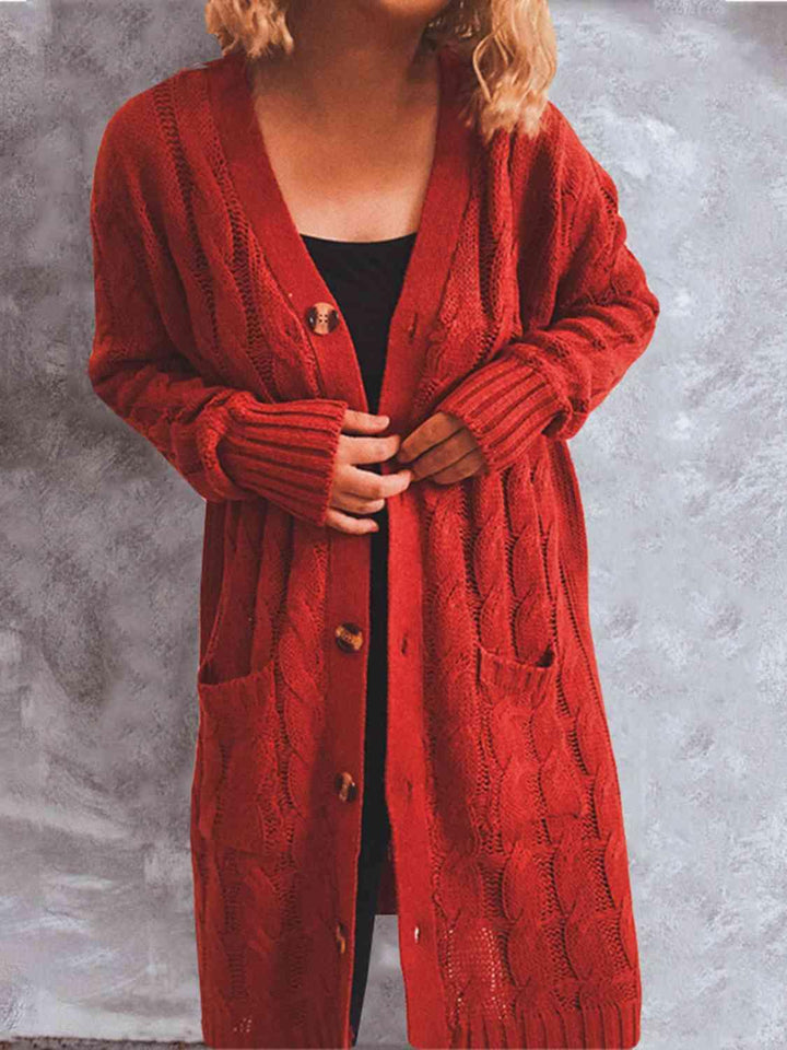 Button Up Cable-Knit Cardigan with Pockets - Lucianne Boutique