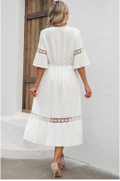 Cutout V-Neck Half Sleeve Midi Dress - Lucianne Boutique