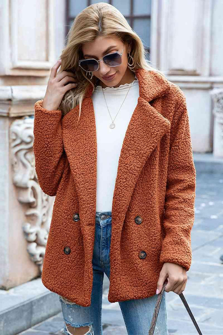 Full Size Lapel Collar Sherpa Coat - Lucianne Boutique