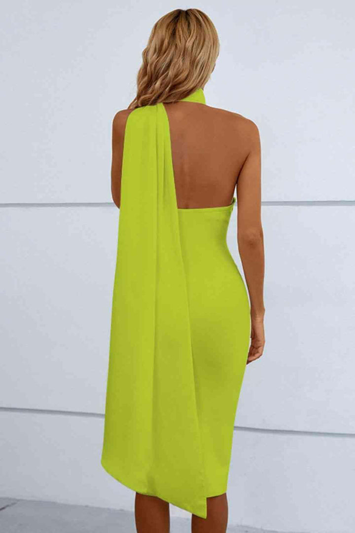 Cascading Detail Halter Neck Bodycon Dress - Lucianne Boutique