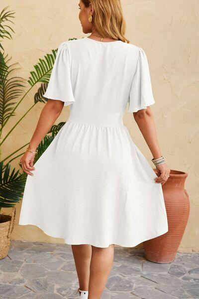 Ruched Surplice Short Sleeve Dress - Lucianne Boutique