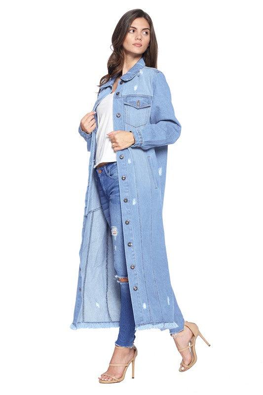 DENIM LONG JACKETS DISTRESSED WASHED - Lucianne Boutique